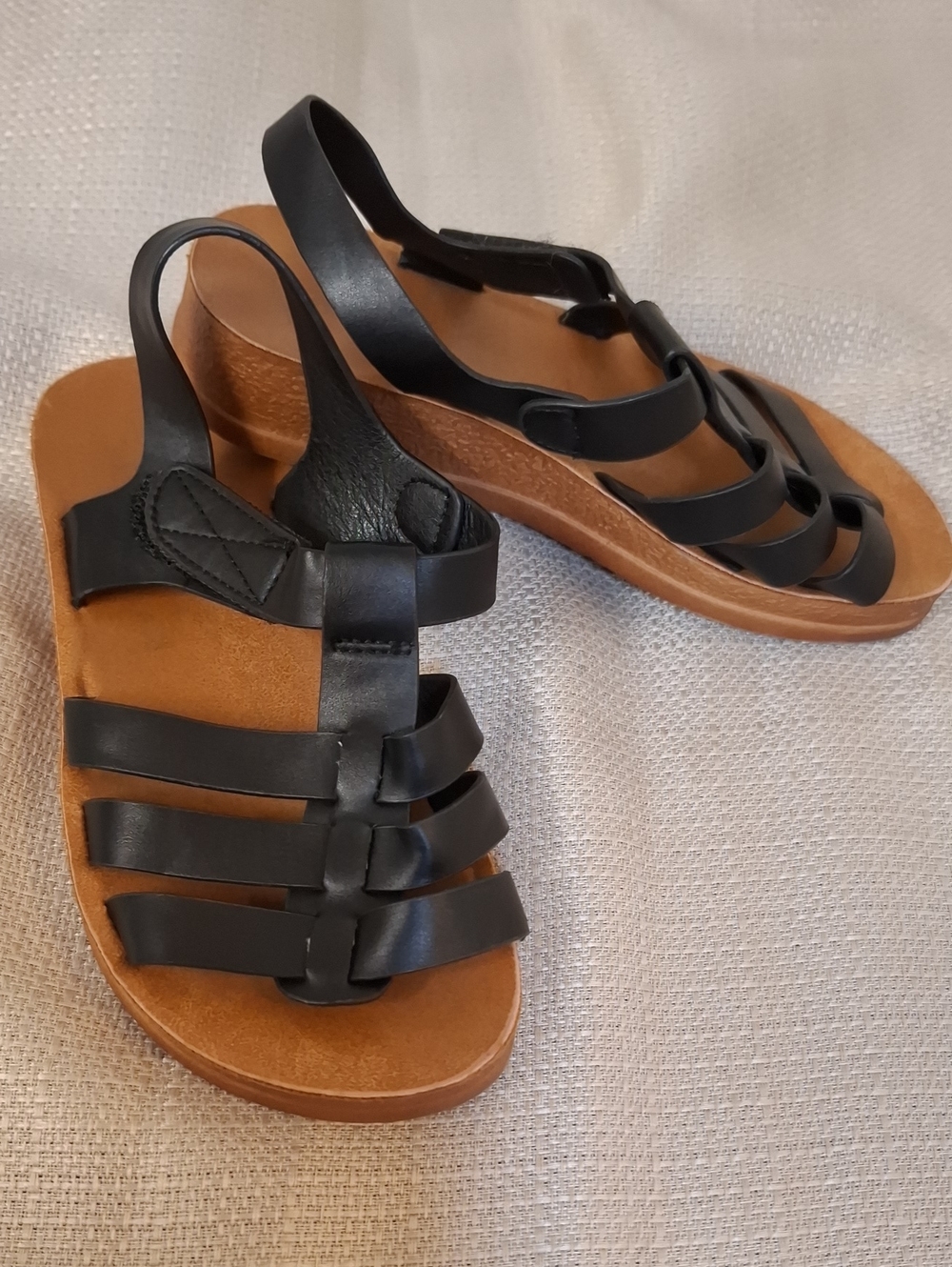 Wanted Black Strappy Kids Slingback Sandals with Tan Footbed
